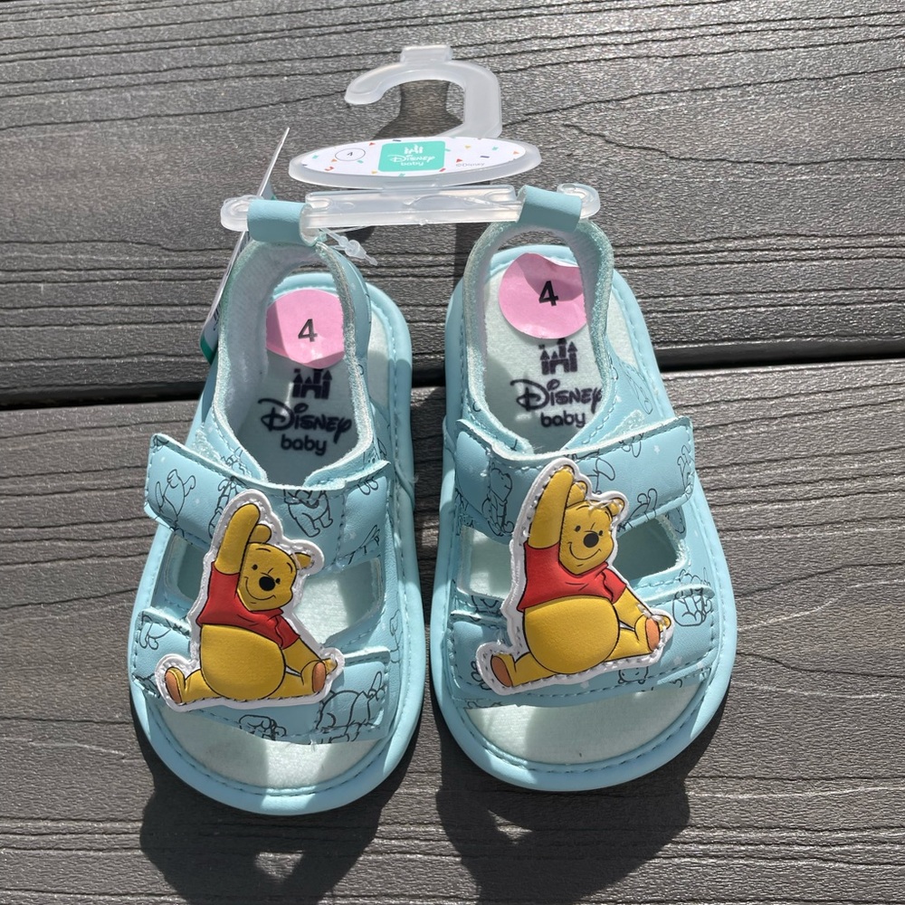 Disney Winnie the Pooh Light Blue Baby Sandals Open Toes Size 4